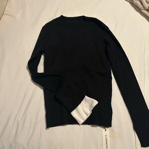 Commense Black and White Cowl Neck Sweater
